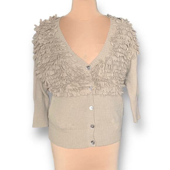 A.T by Atsuro Tayama Loop Knit 3/4 Sleeve Cardigan Sweater Tan Wool Alpaca 38 - Picture 12 of 12